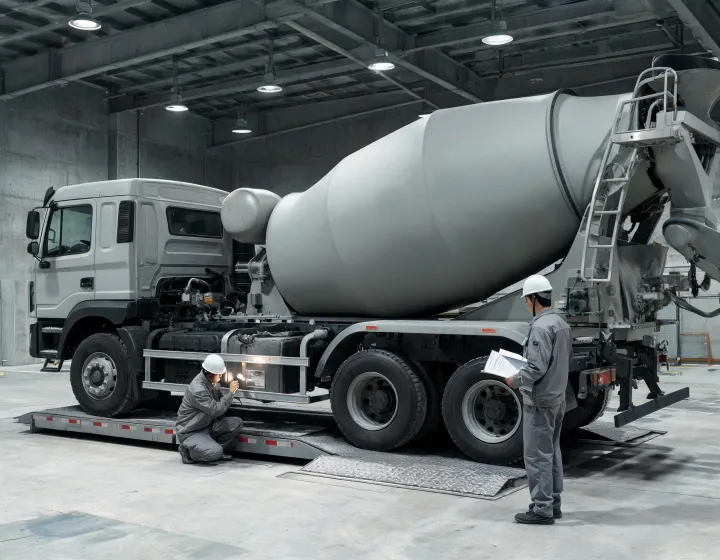 Concrete mixer truck specification verification bay